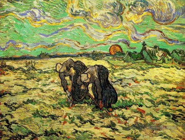  neige Art - Deux paysannes creusent dans le champ avec la neige Vincent van Gogh